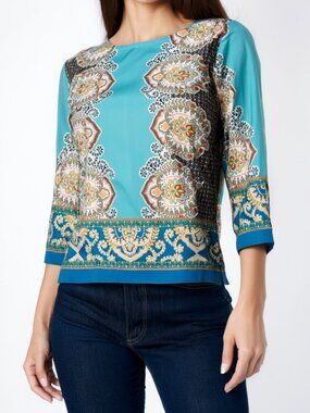 Sunny Leigh Bohemian Hippie Top Blouse NWT Turquoise Southwestern Batik Ethnic